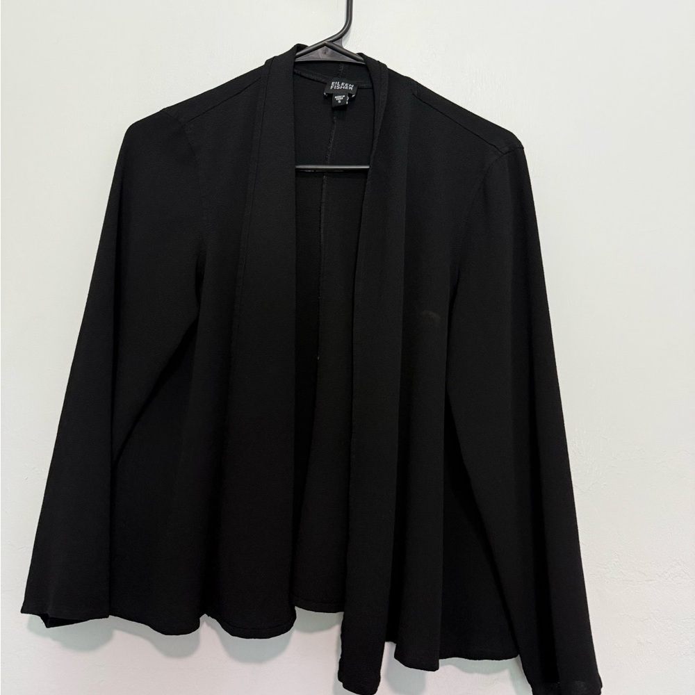 Eileen Fisher Open Front Cardigan Women Small Black Minimalist Rayon